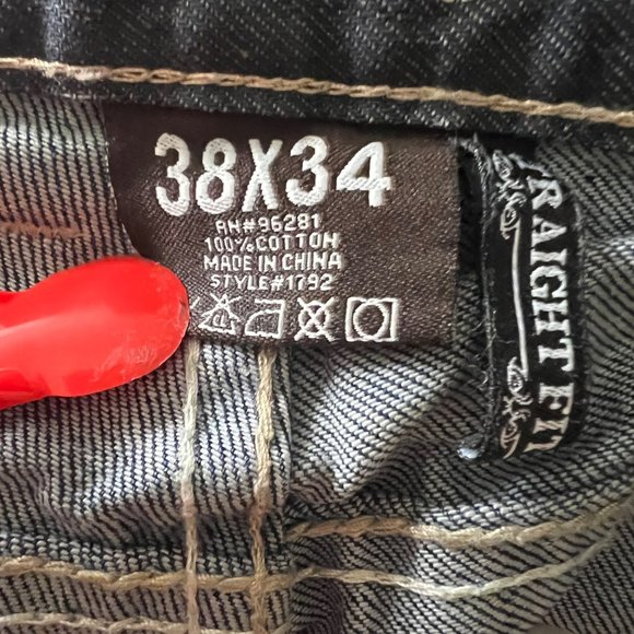 Knockout Jeans Mens 38 x 34 Straight Leg Moto Blue Zippers Faded Relaxed Denim 1 - Picture 11 of 13